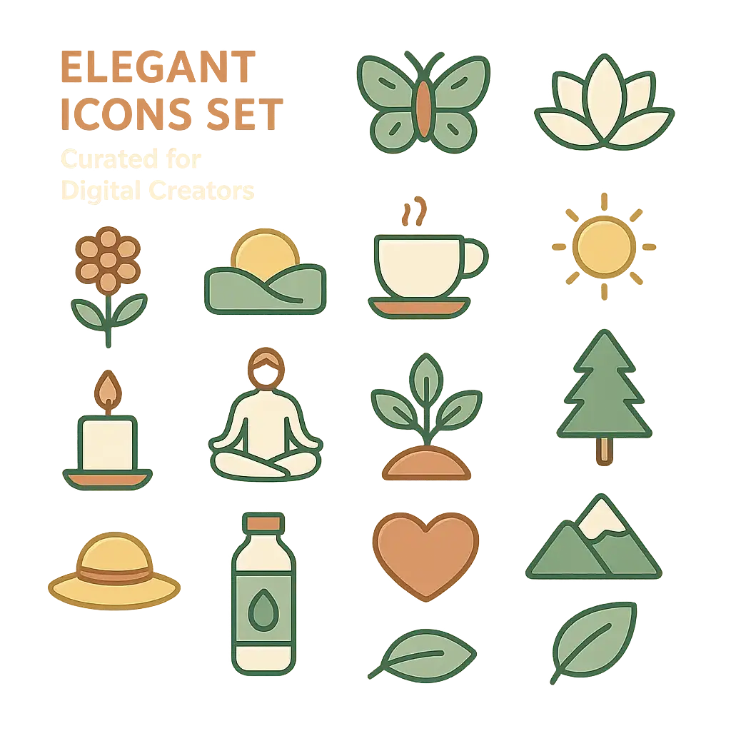 Minimal pastel icon template with lifestyle line art