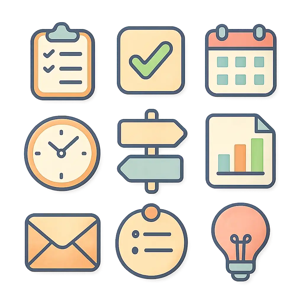Productivity tool icon template in hand-drawn style
