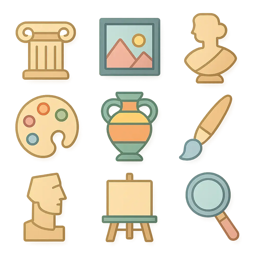 Art history icon template featuring geometric style and soft shadows