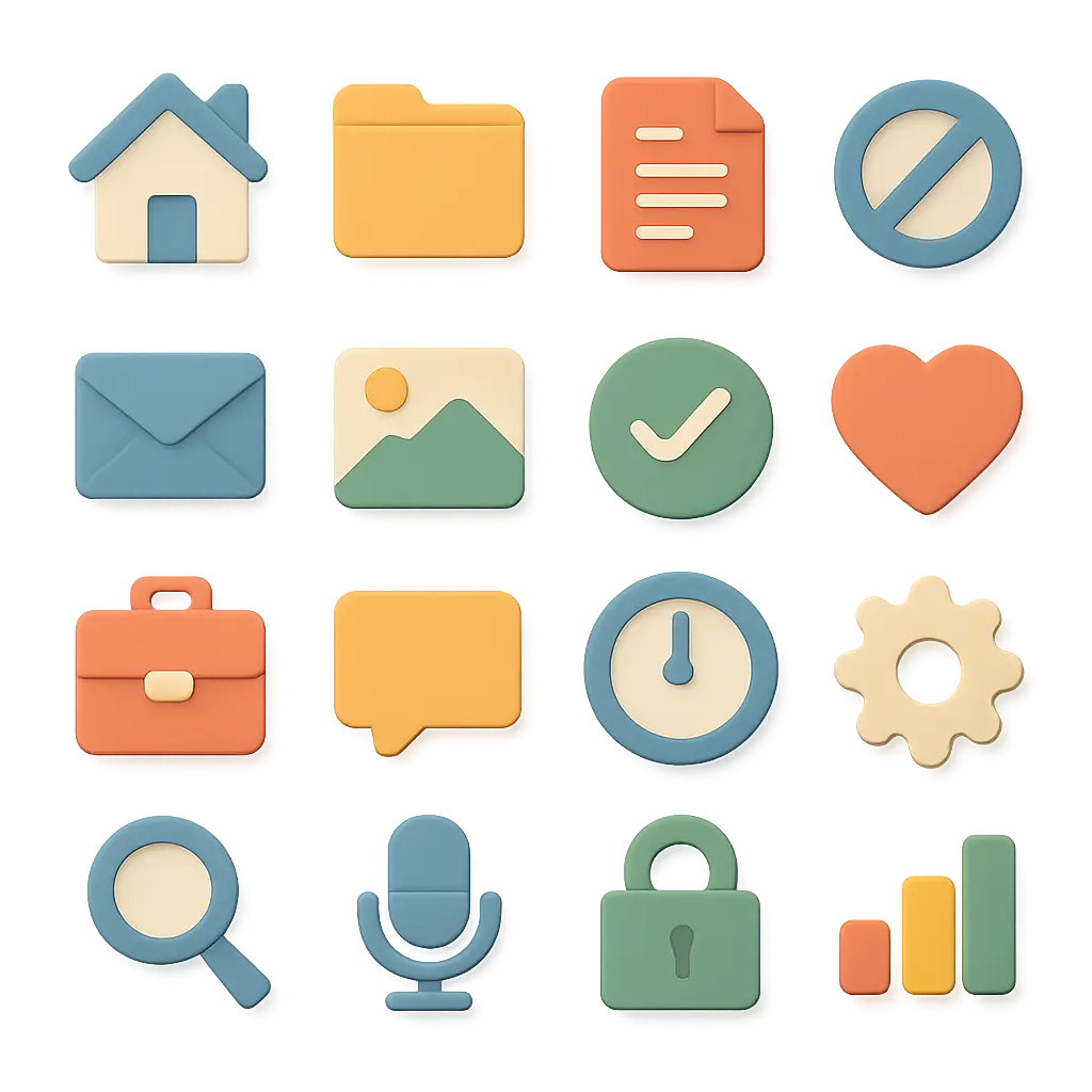 Pastel color icon template grid with soft shadows