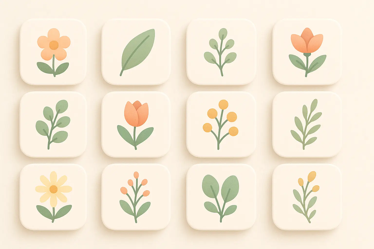 Minimal pastel icon template featuring nature and lifestyle line art