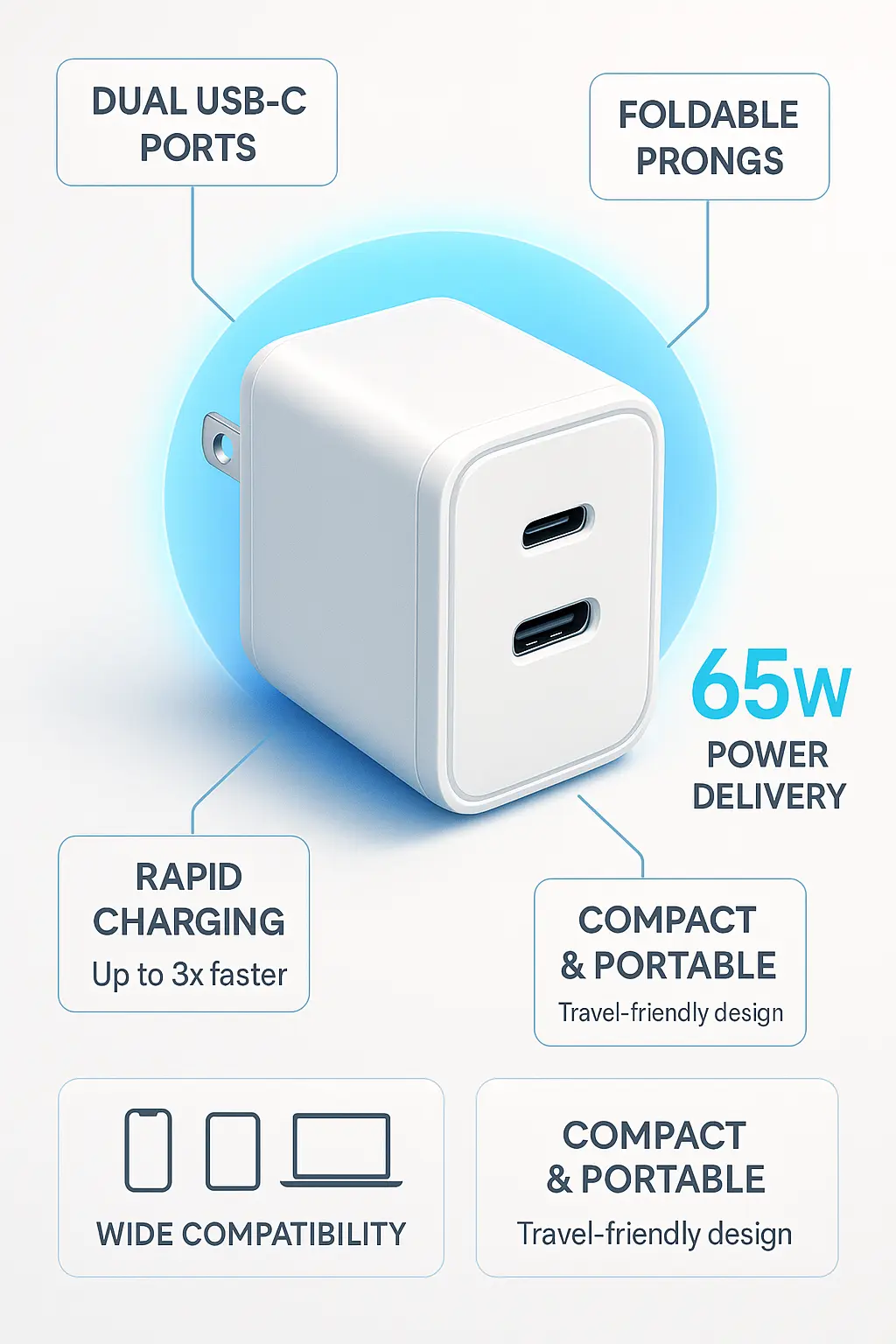 Modern product infographic template showing dual-port wall charger