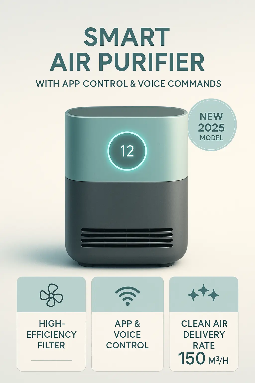 Stylized product infographic template for smart air purifier