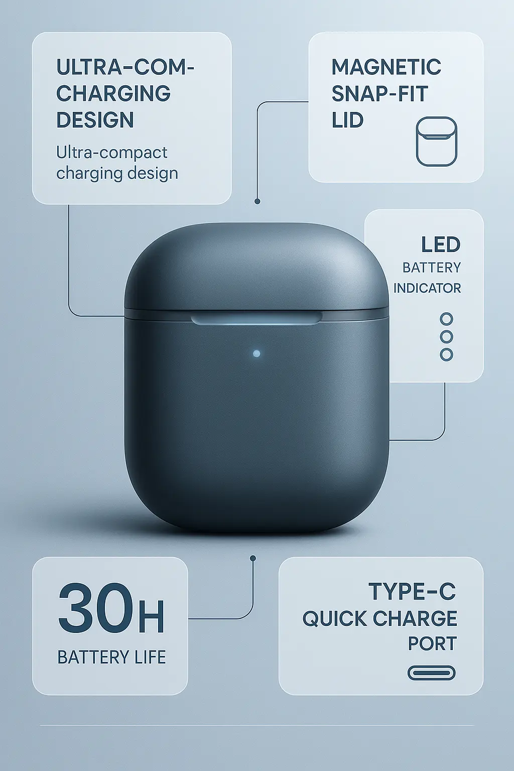 3D product infographic template with wireless earbud case