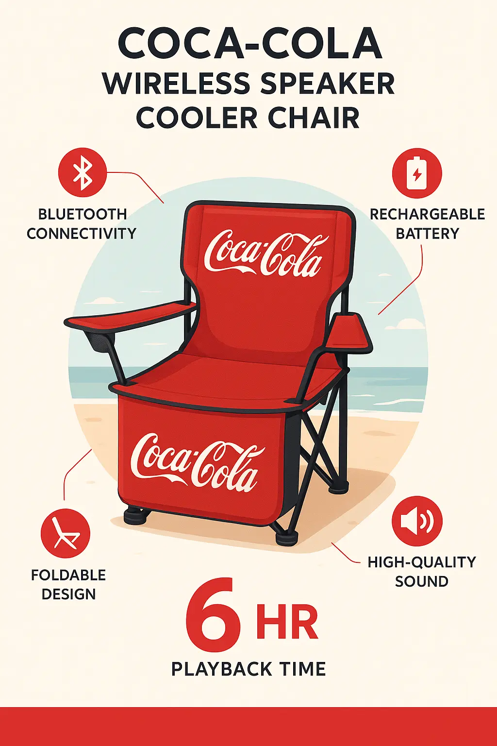 Coca-Cola wireless speaker cooler chair product infographic template