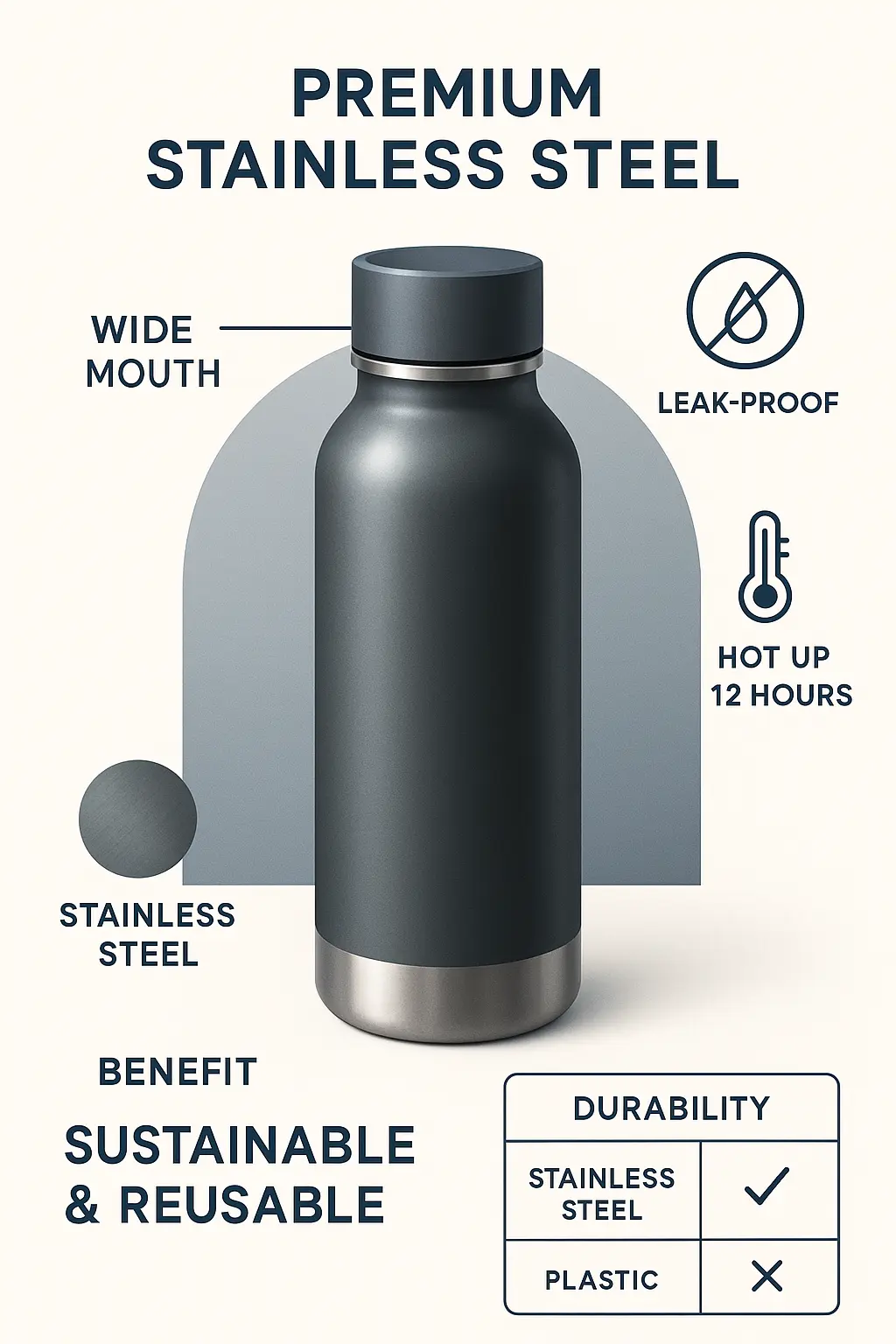 Premium stainless steel water bottle product infographic template