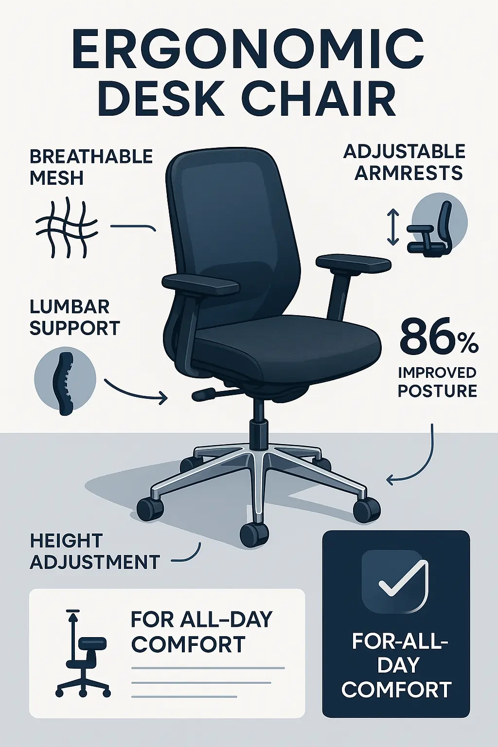 Ergonomic desk chair product infographic template