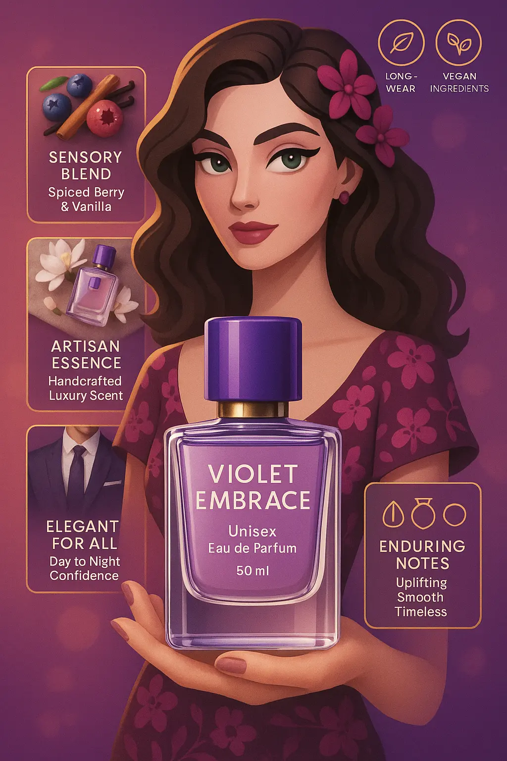 Luxury perfume product infographic template with modern 3D style