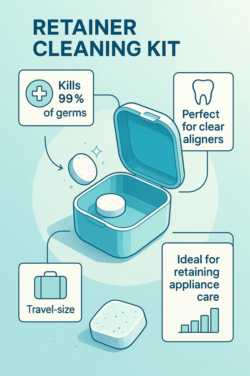 Product infographic template for compact retainer cleaning kit