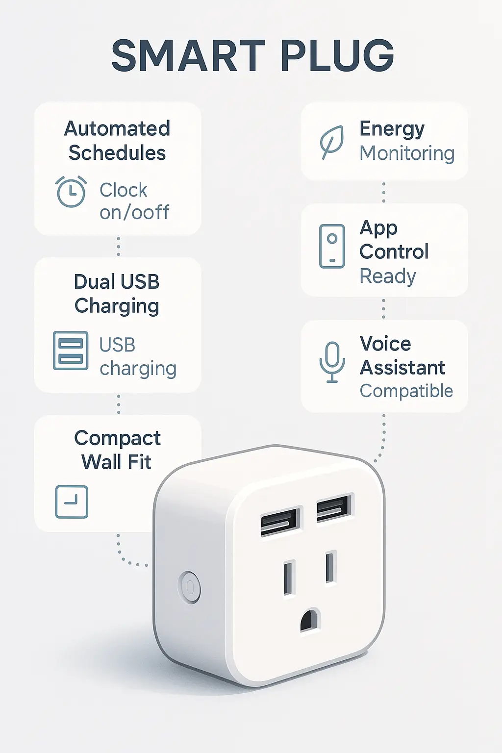 Smart plug product infographic template with feature highlights