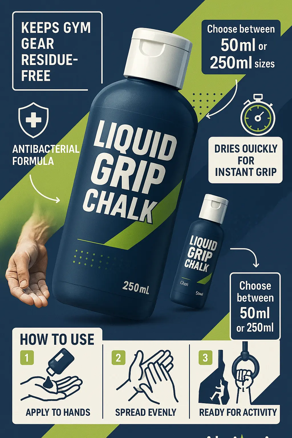 Product infographic template for liquid chalk with usage tips