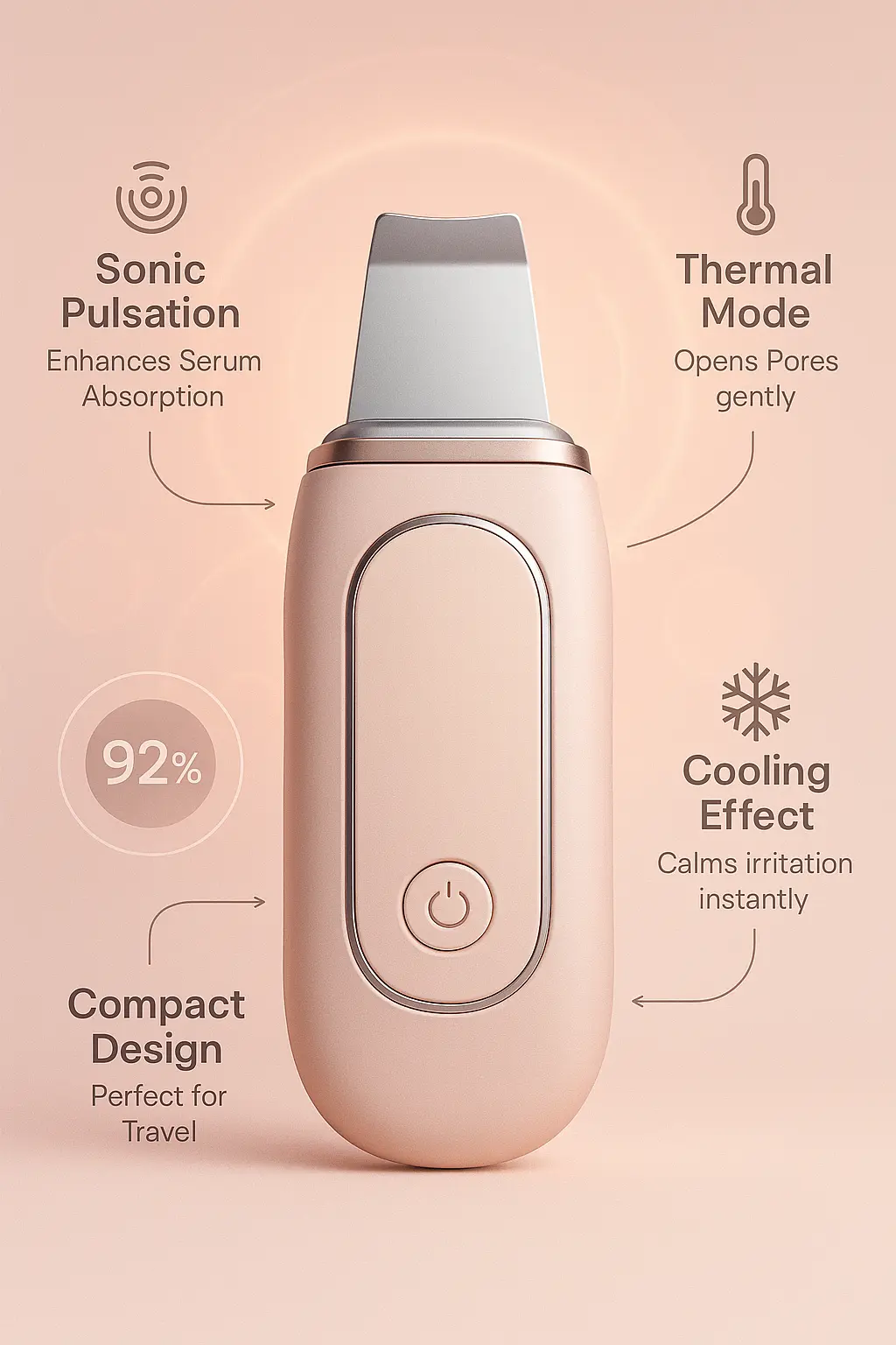 Ultrasonic skincare device product infographic template in blush tones