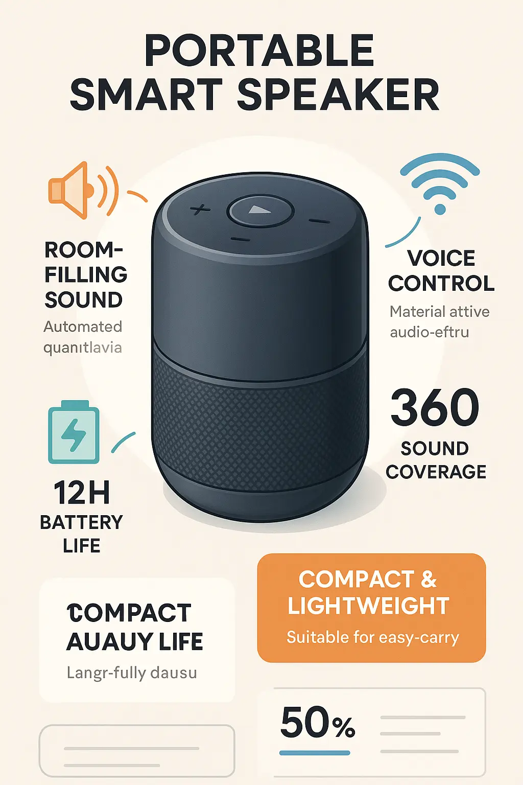 Sleek portable smart speaker product infographic template