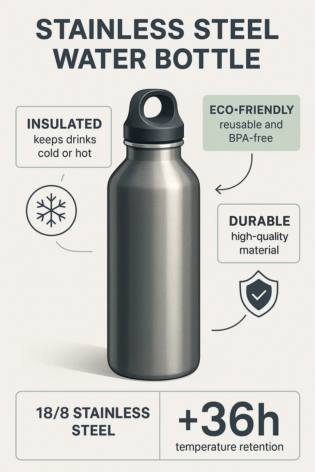 Eco-friendly stainless steel water bottle product infographic template