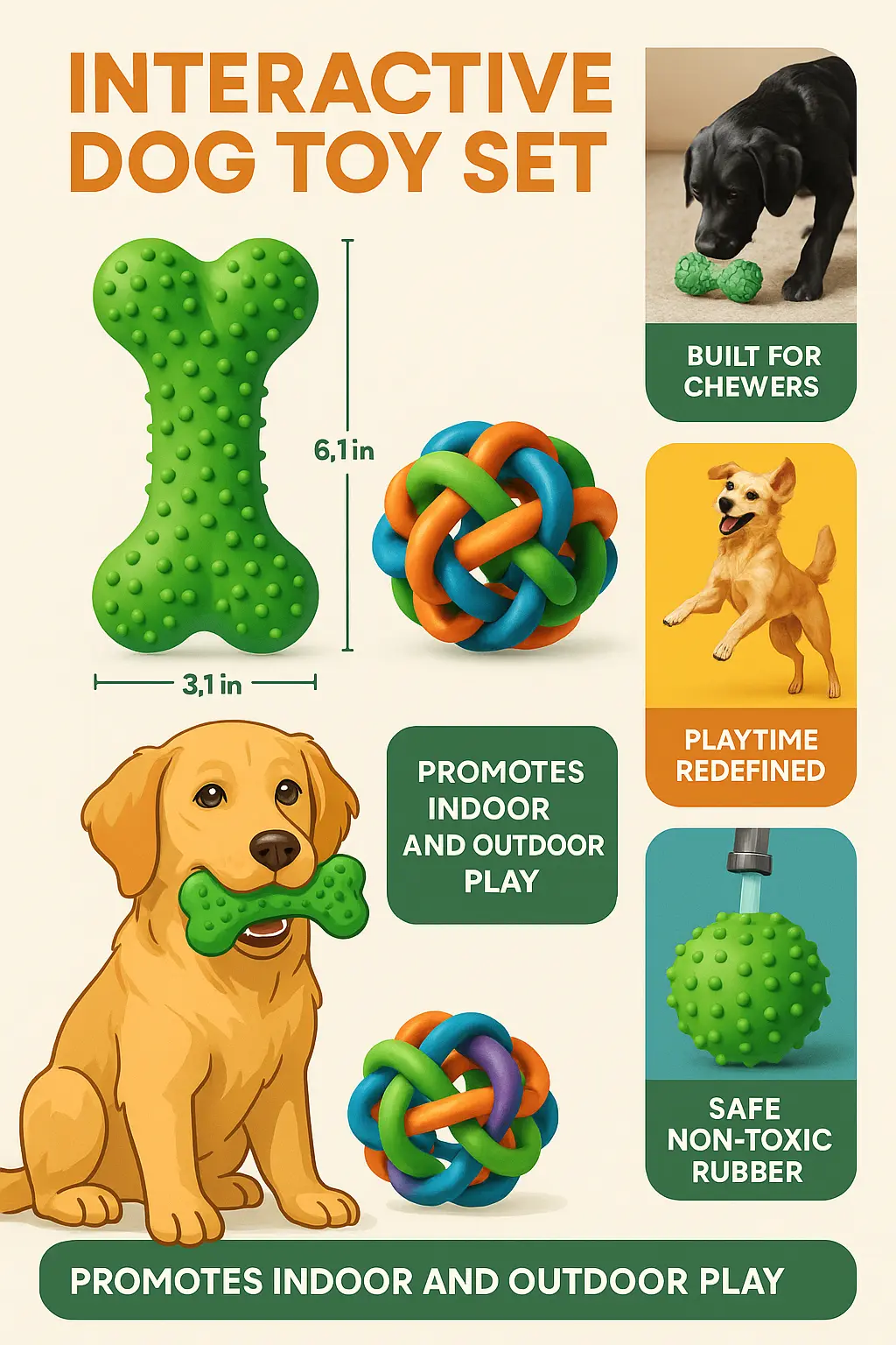 Colorful product infographic template for interactive dog toy set