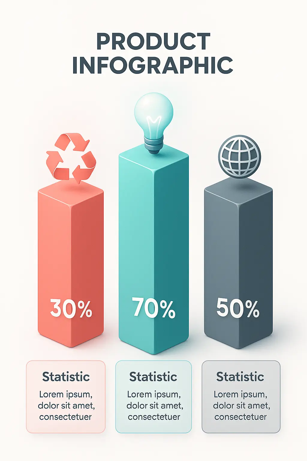 product infographic template with 3 bar graphs and icons