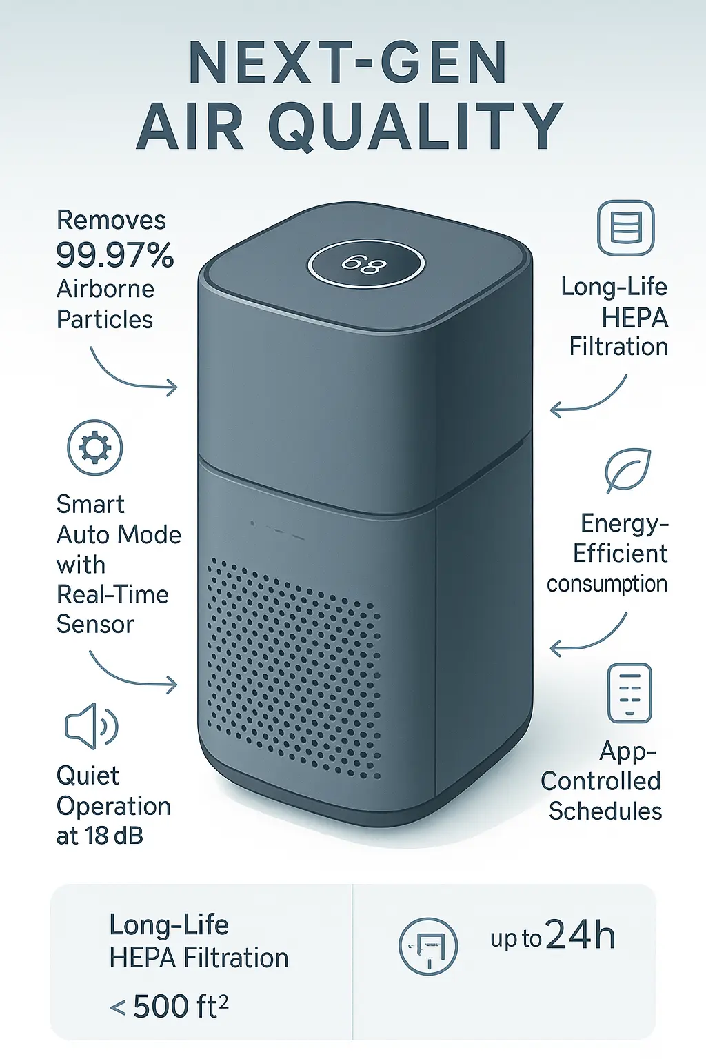 Clean smart air purifier product infographic template