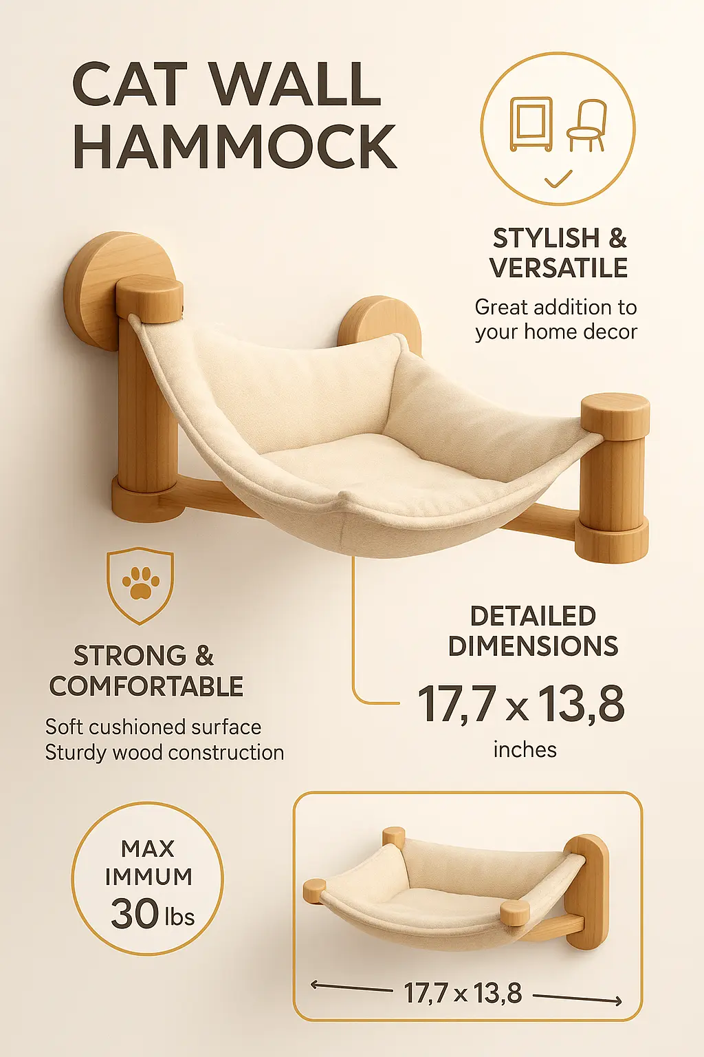 Cat wall hammock product infographic template