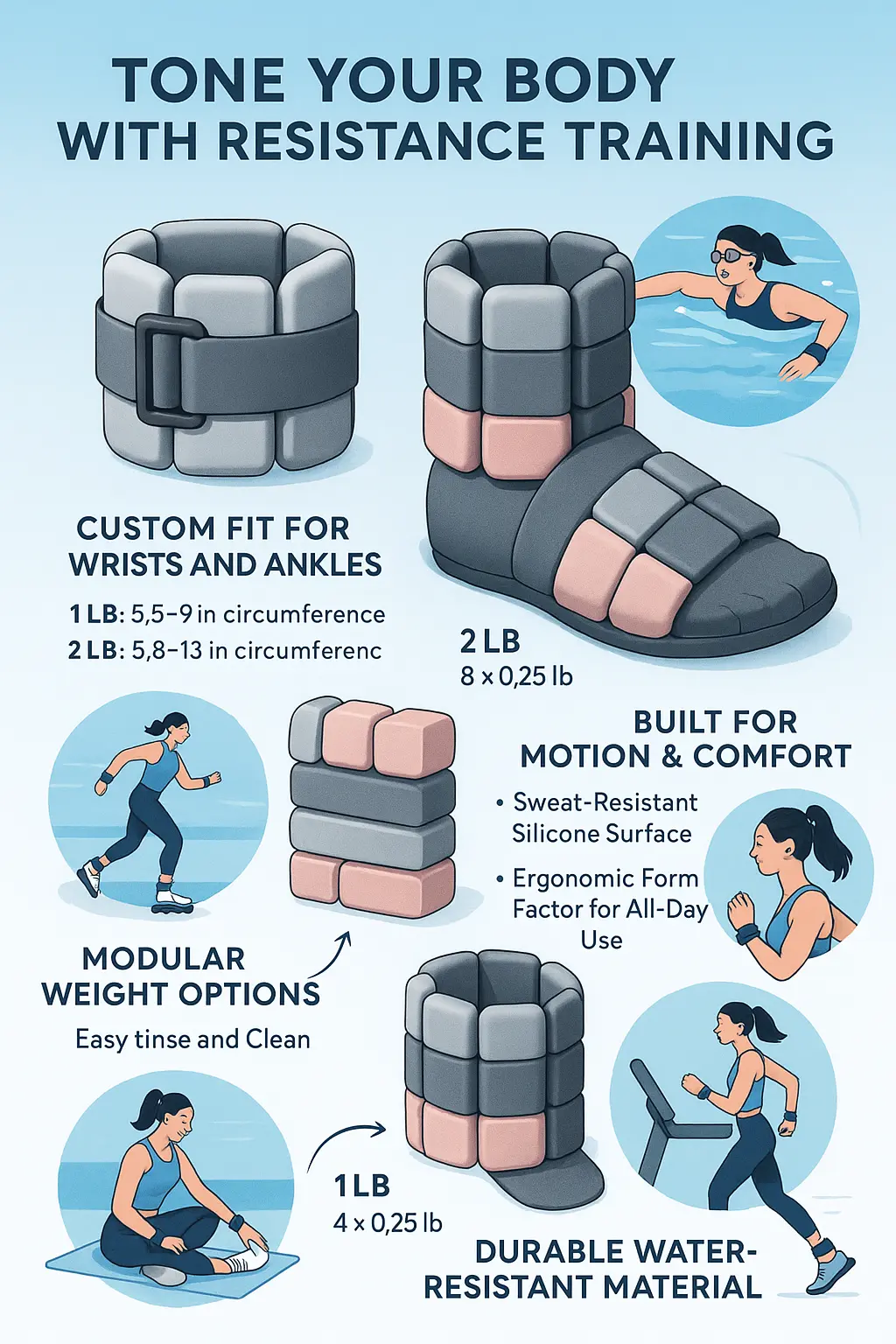Wrist and ankle weight product infographic template for fitness