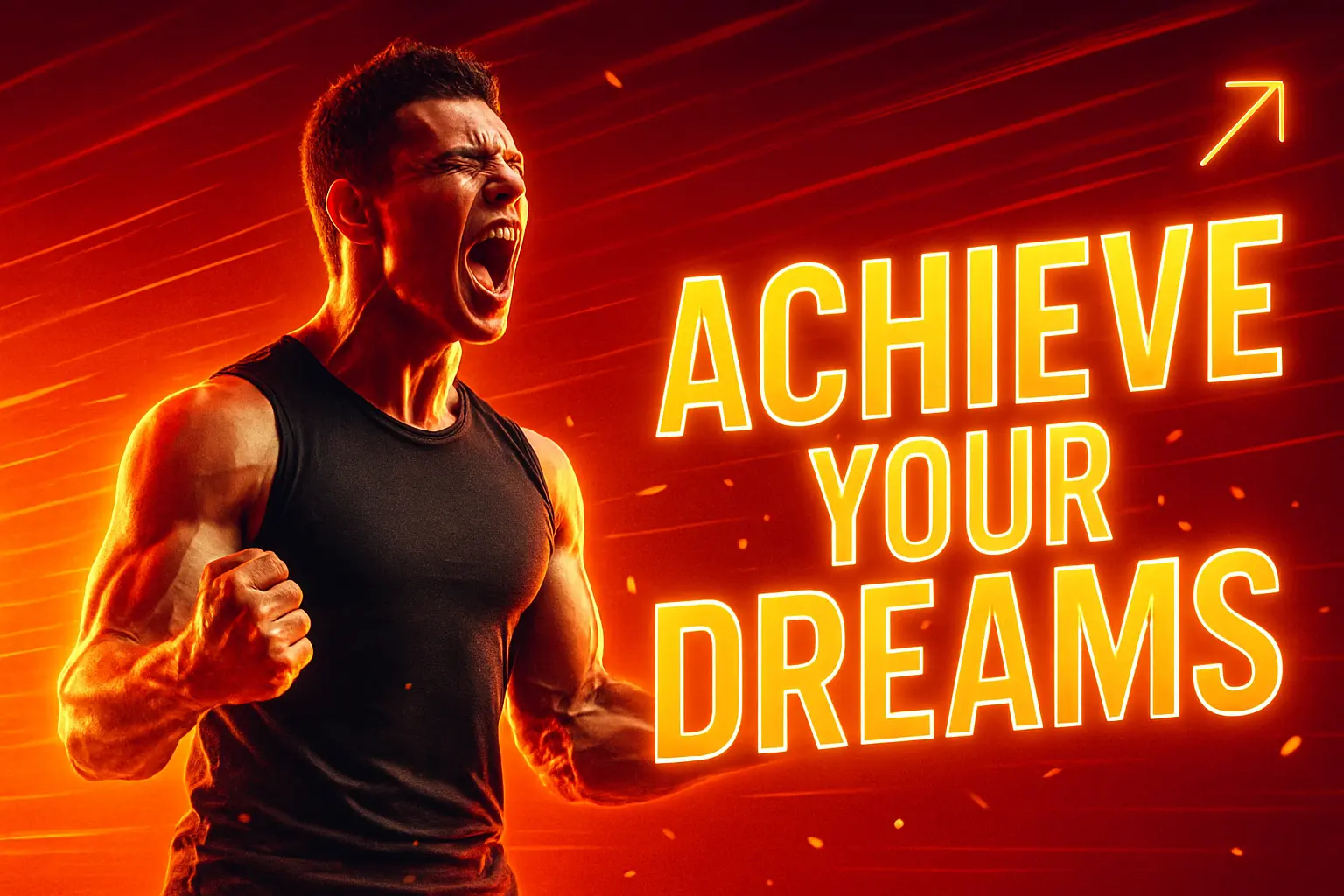 Motivational YouTube Thumbnail template with victorious athlete and glowing text