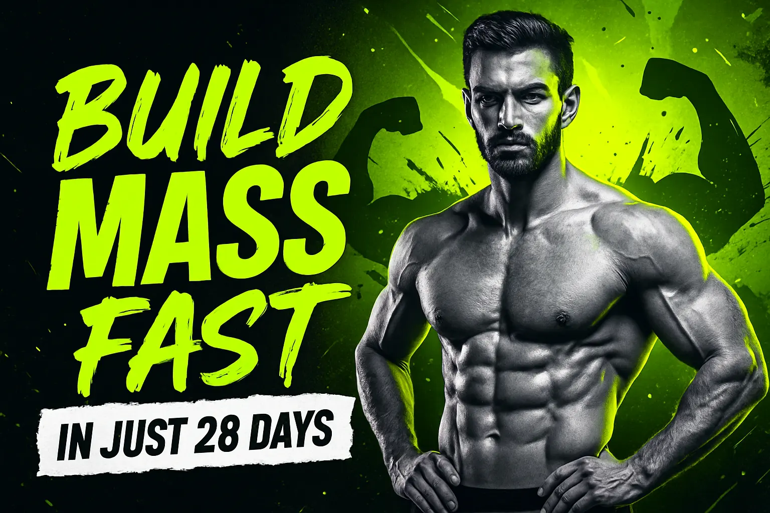 Motivational YouTube Thumbnail template with muscular man and bold neon text