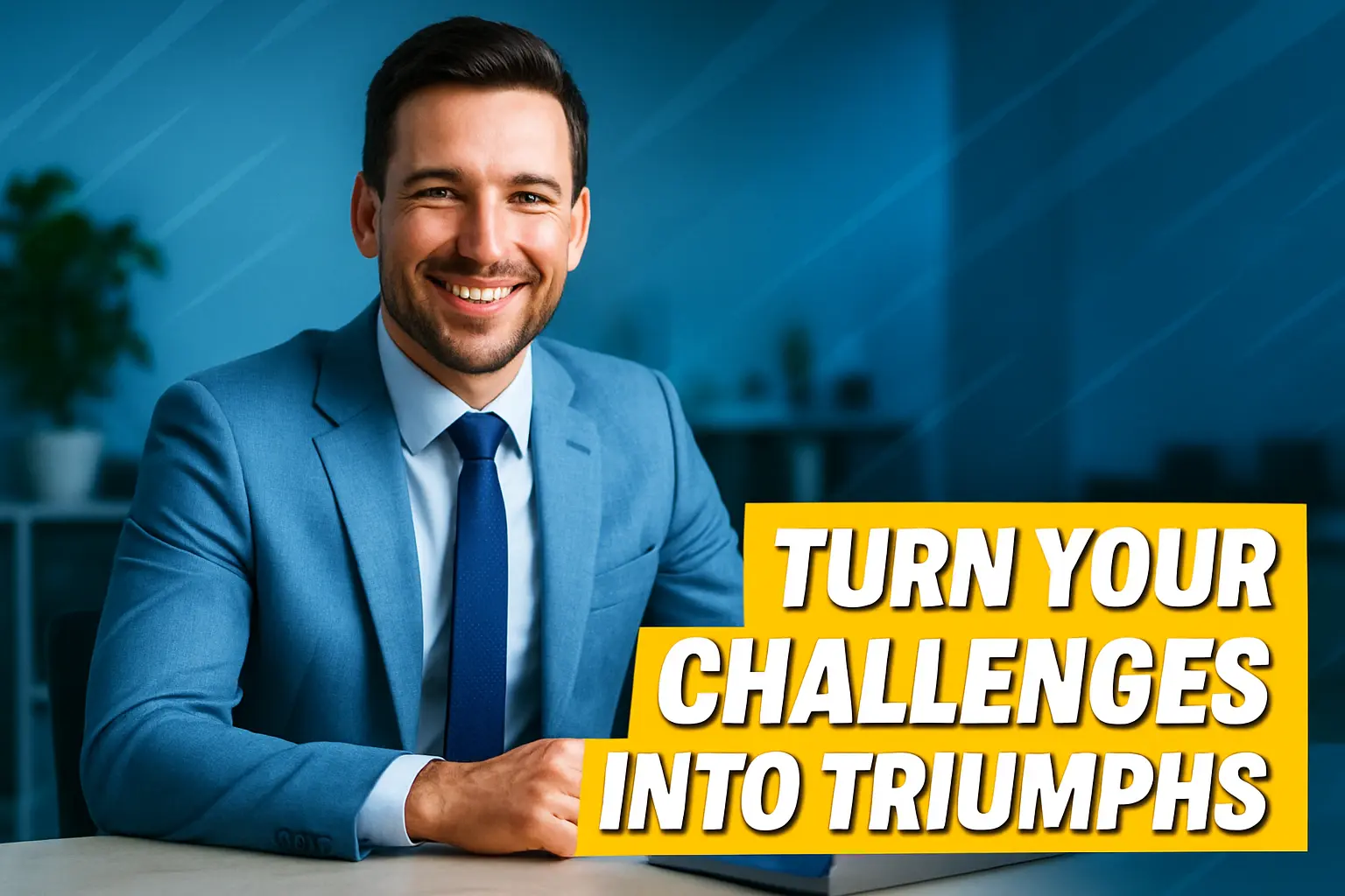 Motivational YouTube Thumbnail template with a confident man in a suit and bold text