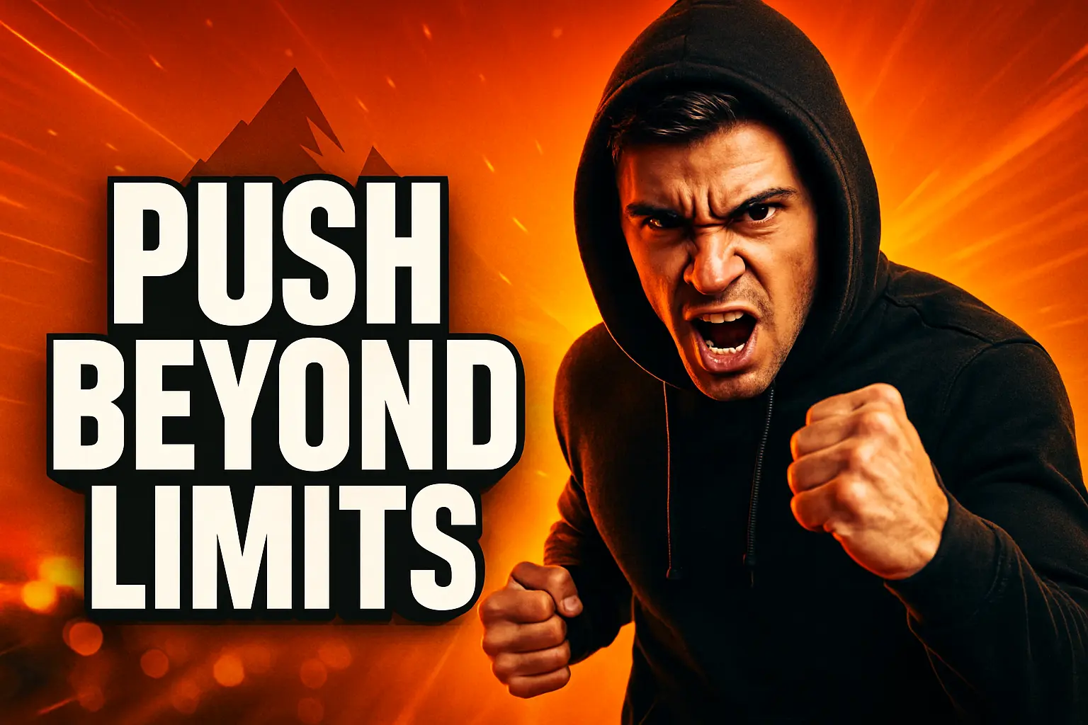 Motivational YouTube Thumbnail template with intense man and bold text