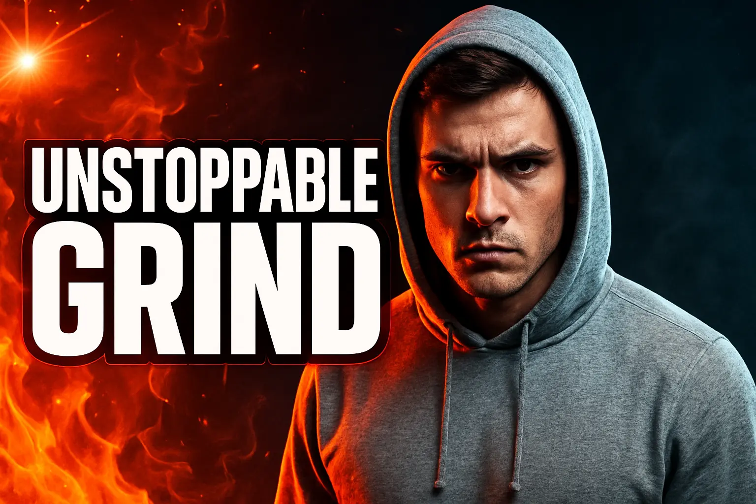 Motivational YouTube Thumbnail template with fiery background and intense athlete