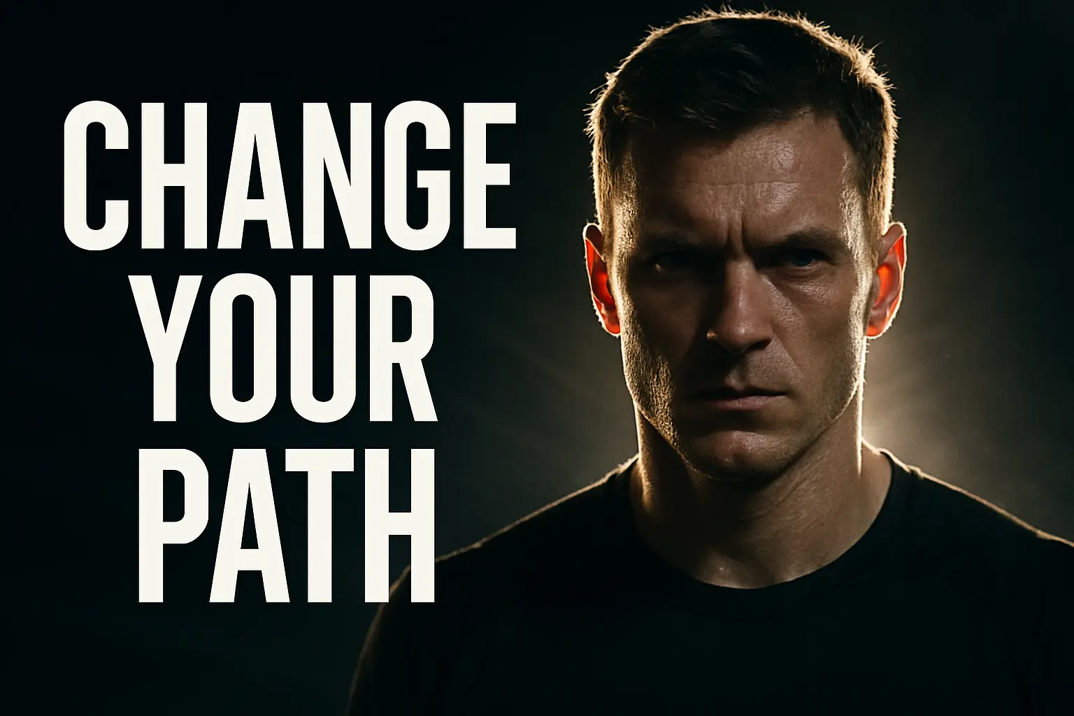 Motivational YouTube Thumbnail template featuring a focused man with dramatic lighting