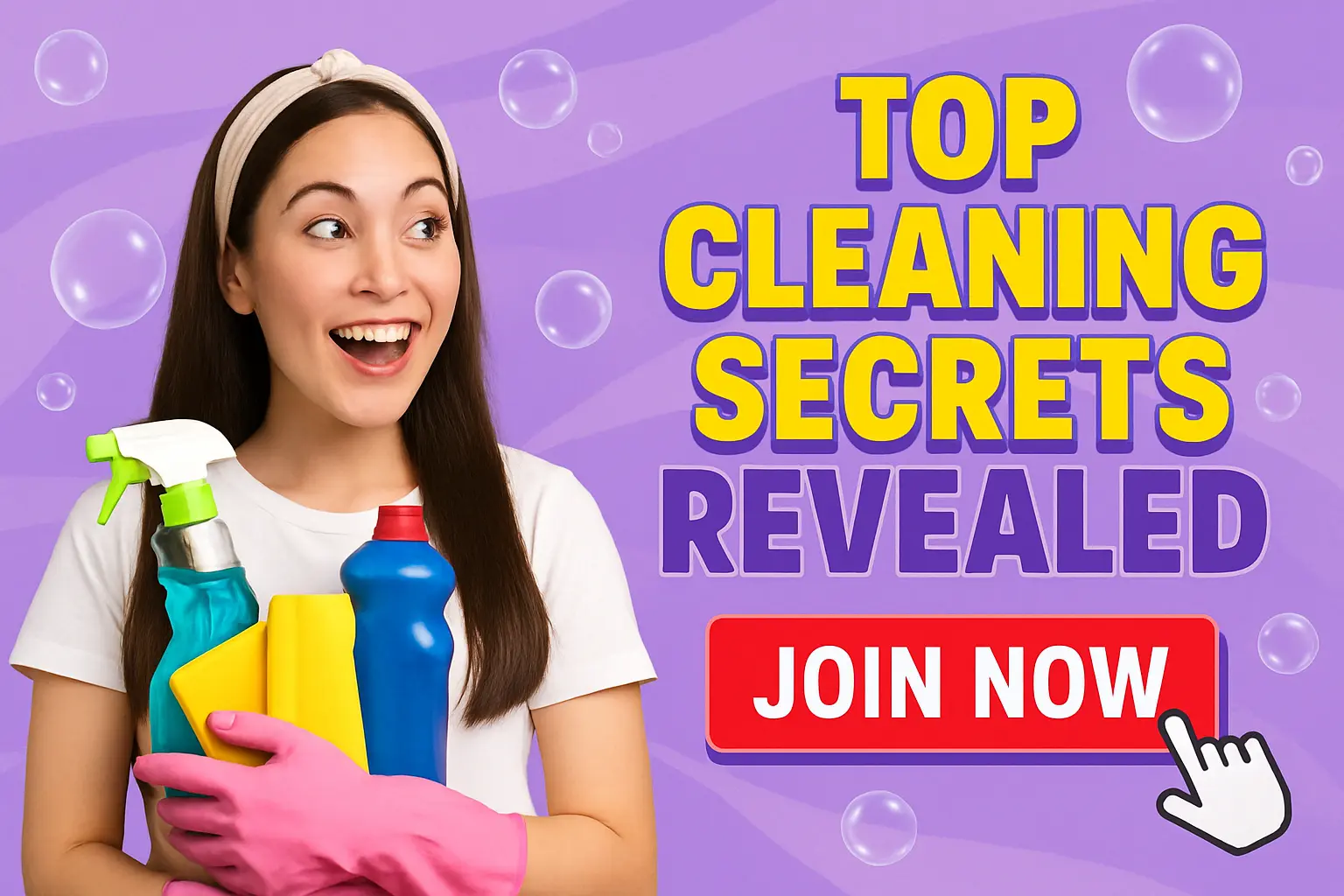 Motivational YouTube Thumbnail template with woman holding cleaning products