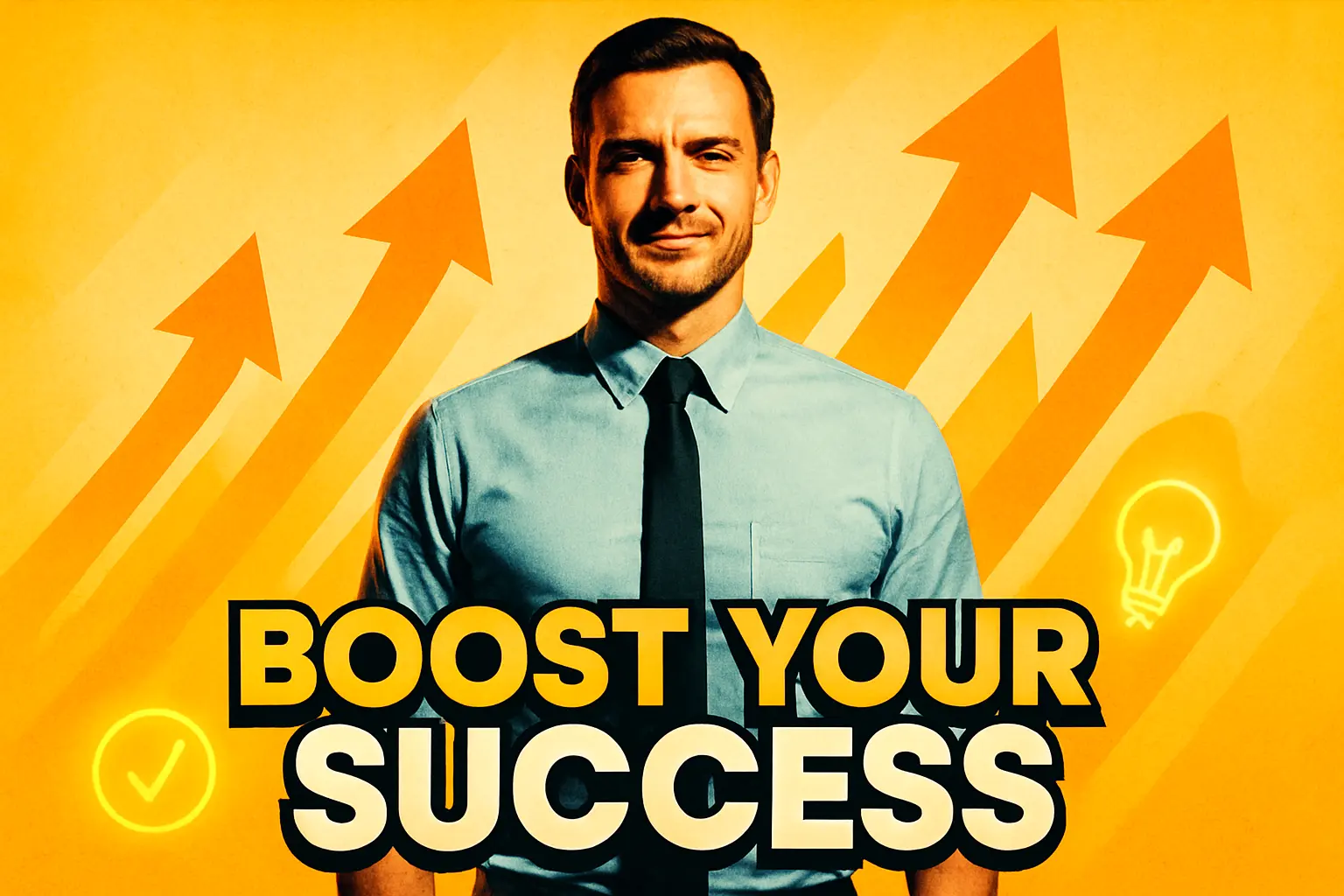 Motivational YouTube Thumbnail template with confident man and dynamic arrows