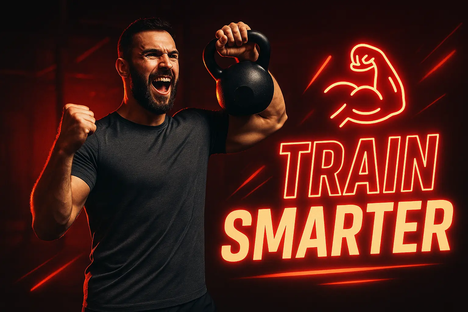 Motivational YouTube Thumbnail template with strong man holding kettlebell