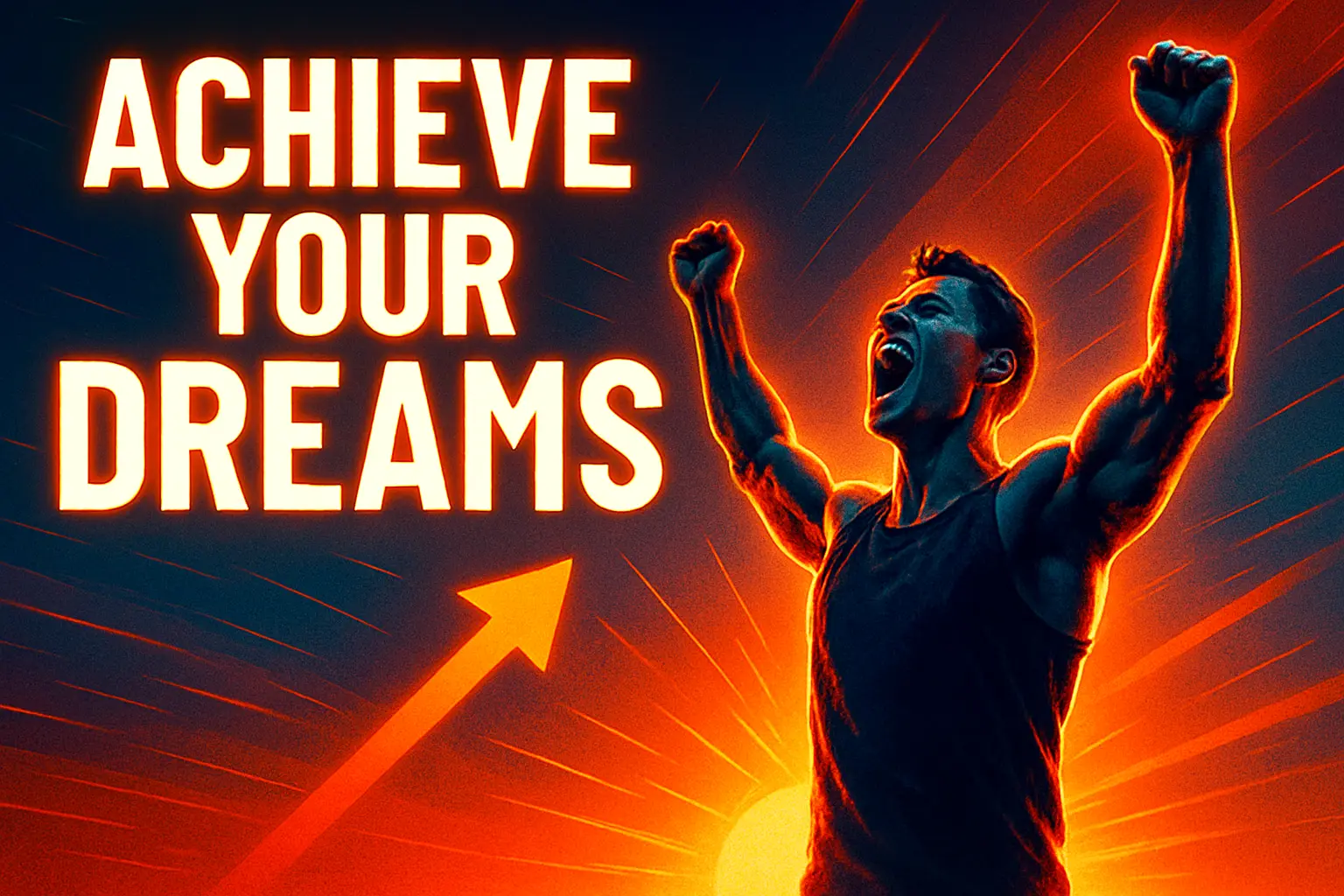 Motivational YouTube Thumbnail template with victorious athlete and bold text