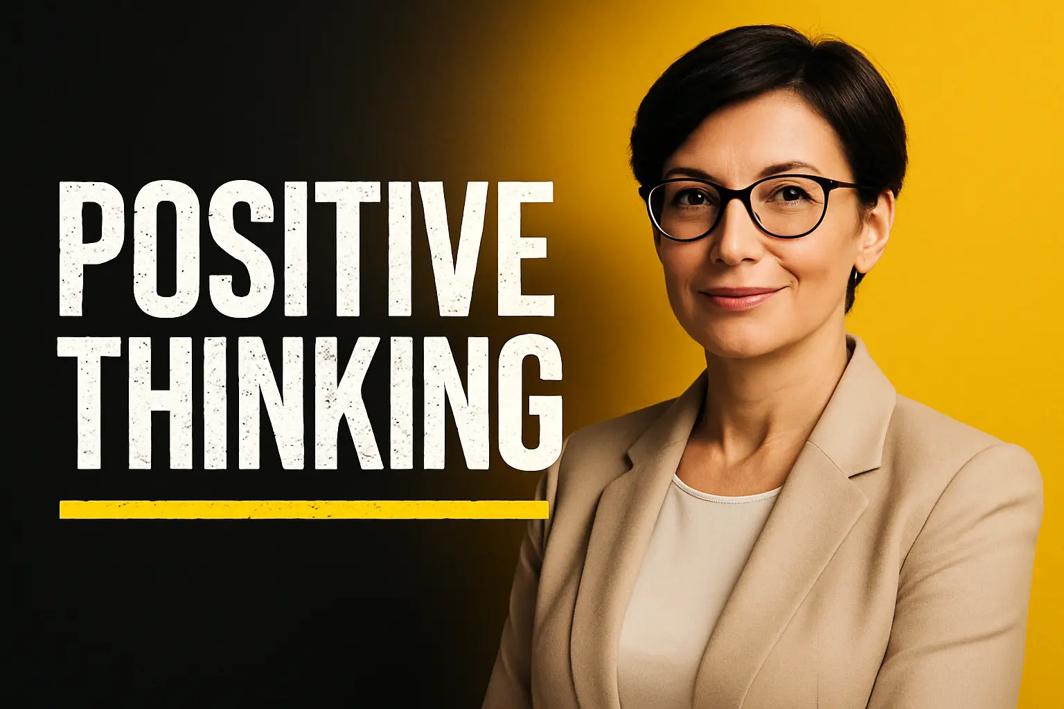Motivational YouTube Thumbnail template with confident woman and bold text