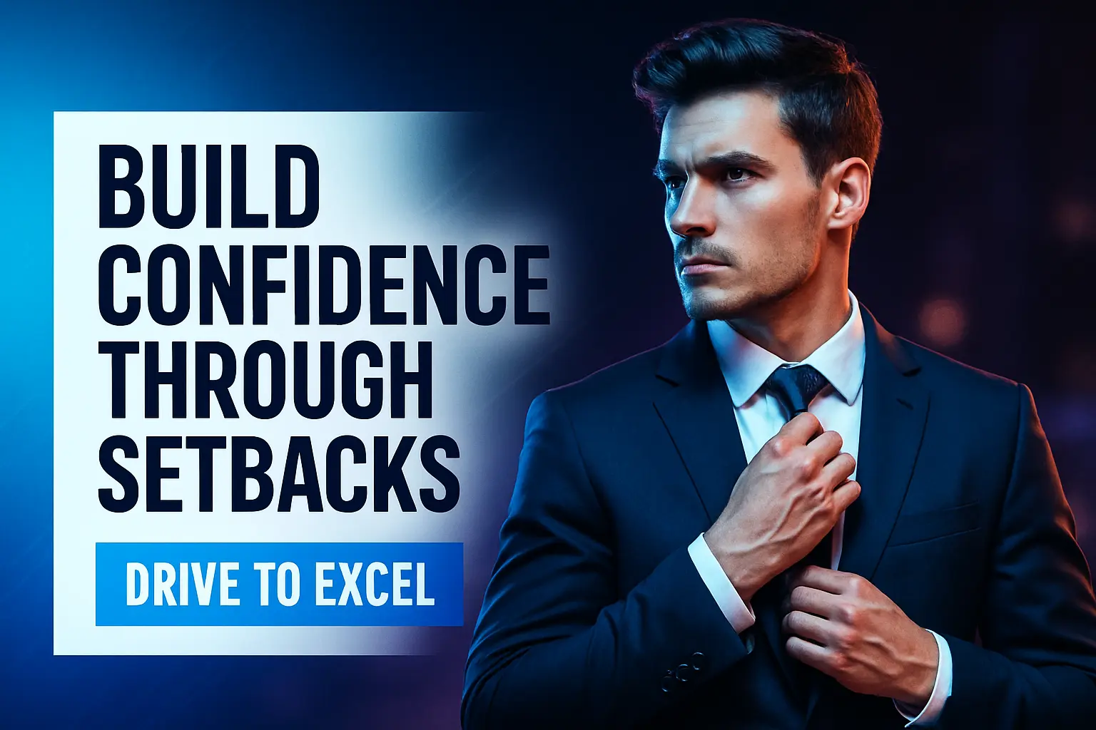Motivational YouTube Thumbnail template with man in suit and bold text