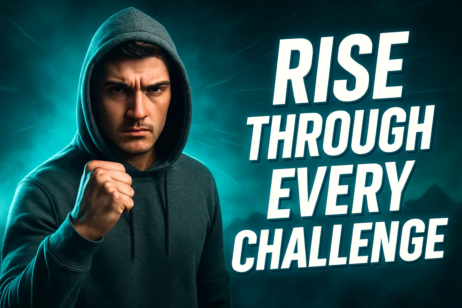 Motivational YouTube Thumbnail template with bold text and intense figure