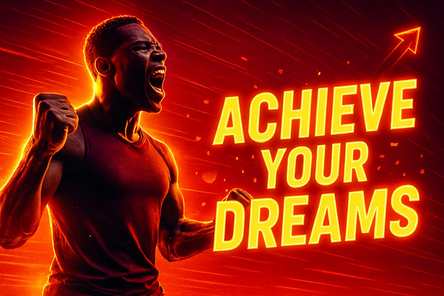Motivational YouTube Thumbnail template with muscular man and bold neon text