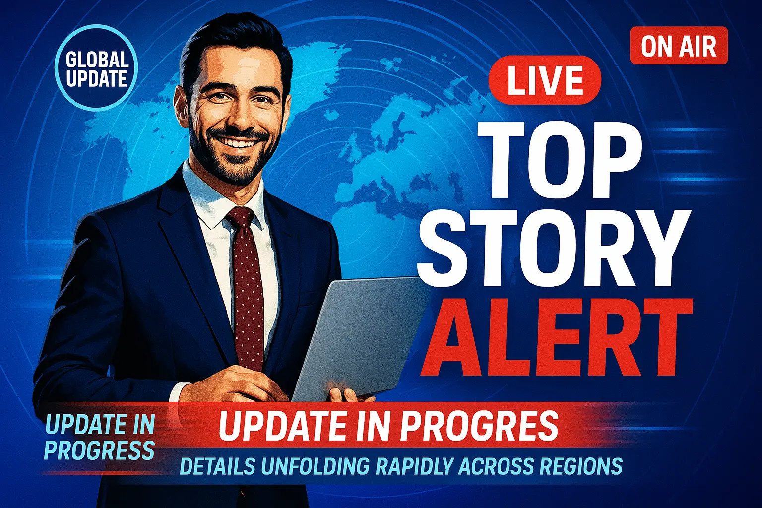 News YouTube Thumbnail template with male anchor and breaking alert