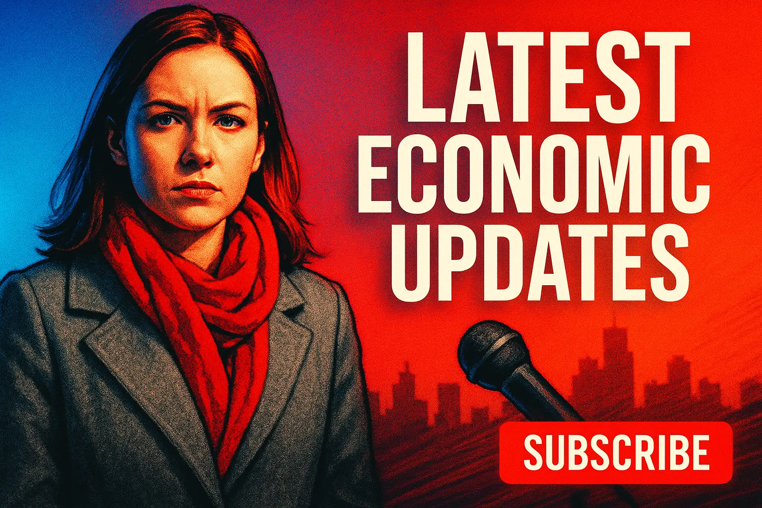 News YouTube Thumbnail template featuring a female anchor in a gray coat.