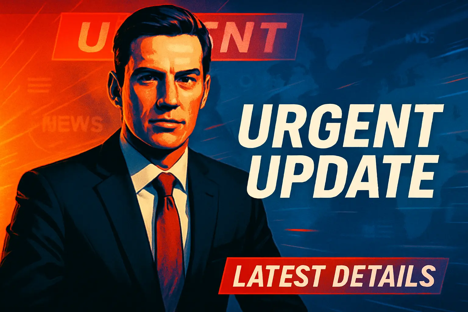 News YouTube Thumbnail template with anchor, urgent news update, and dynamic gradient background