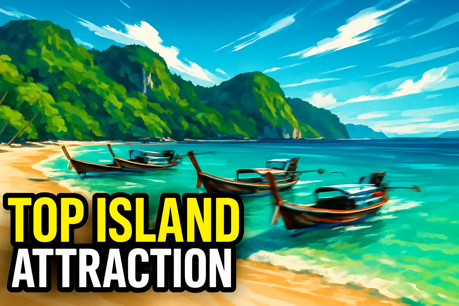 News YouTube Thumbnail template featuring tropical beach island and headline