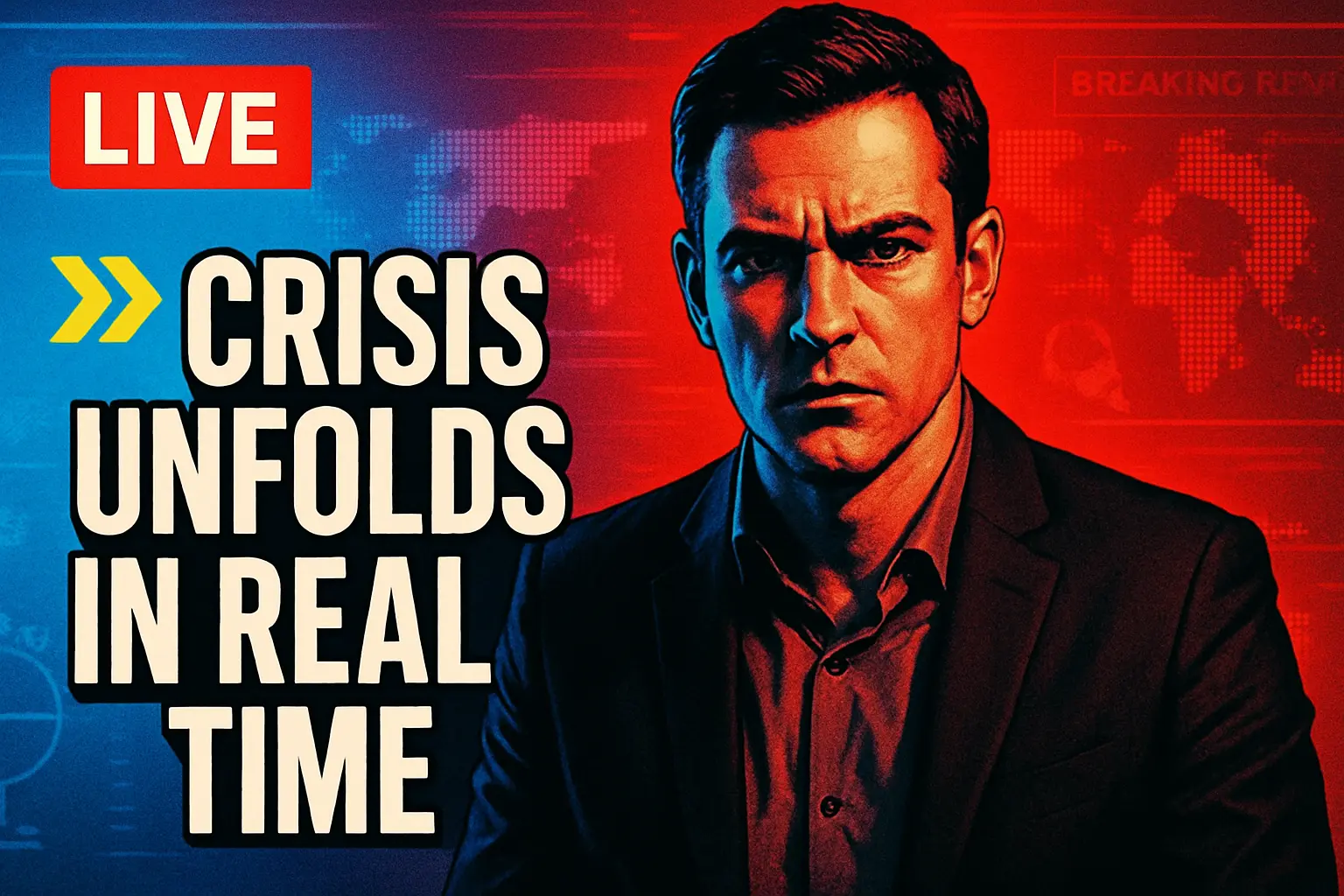 News YouTube Thumbnail template with urgent headline and anchor