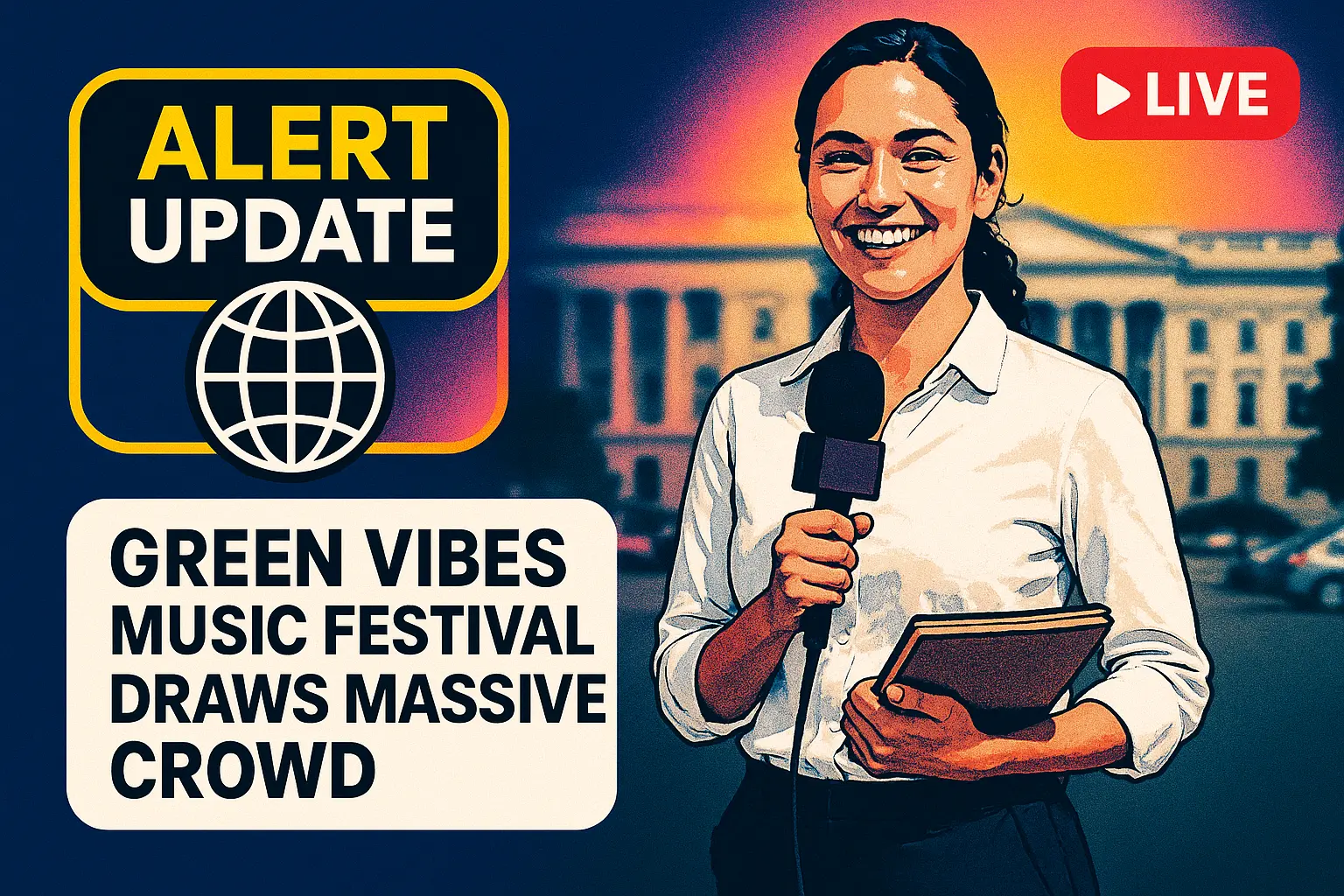 News YouTube Thumbnail template with smiling reporter and bold update text