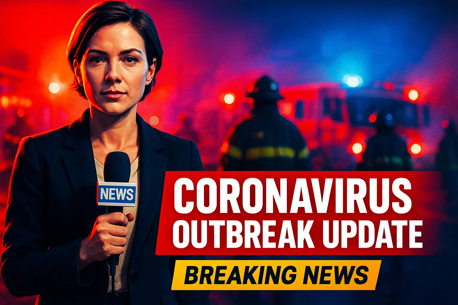 News YouTube Thumbnail template with a female anchor reporting coronavirus outbreak update.