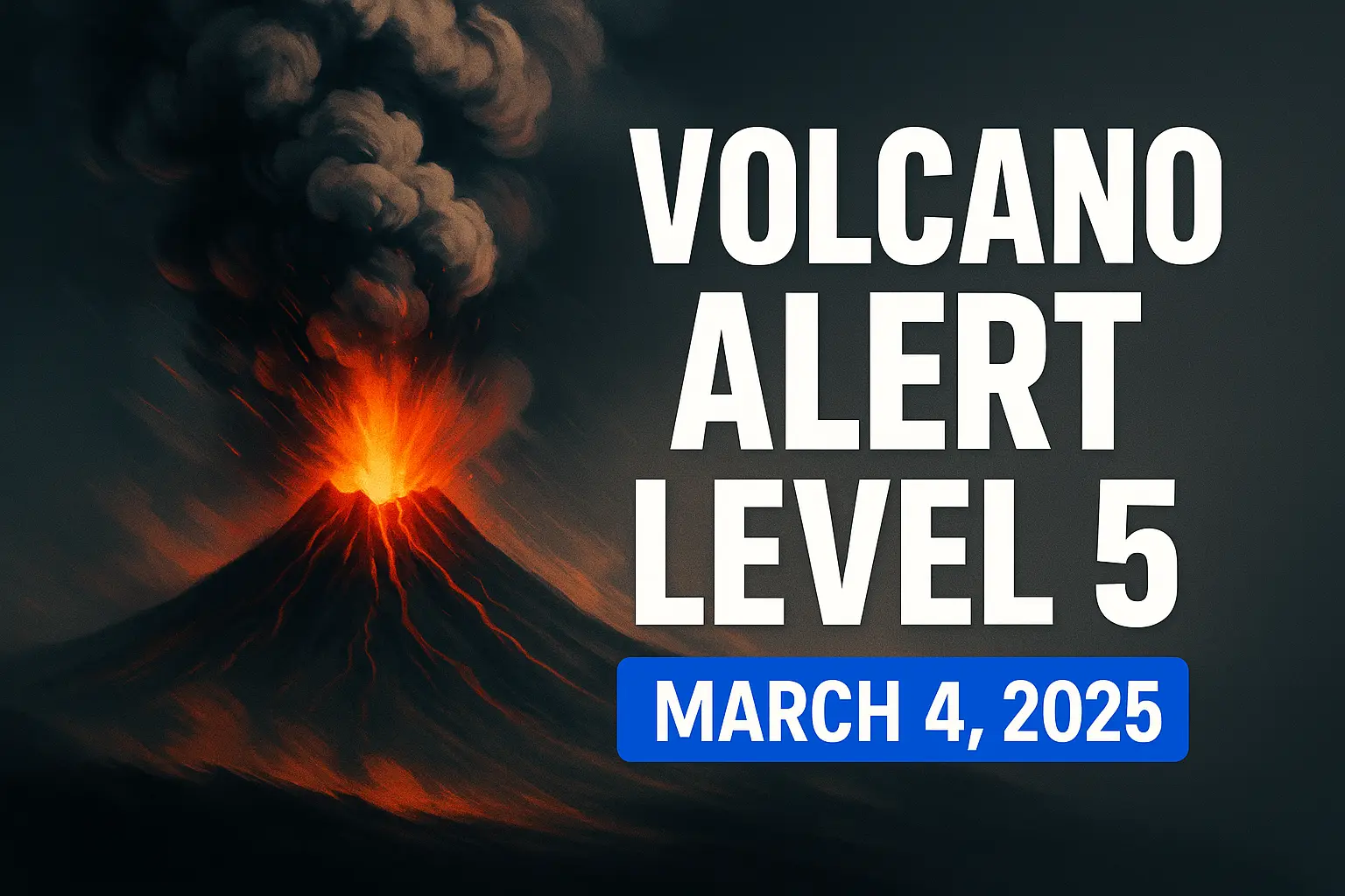 News YouTube Thumbnail template showing a volcanic eruption with alert text