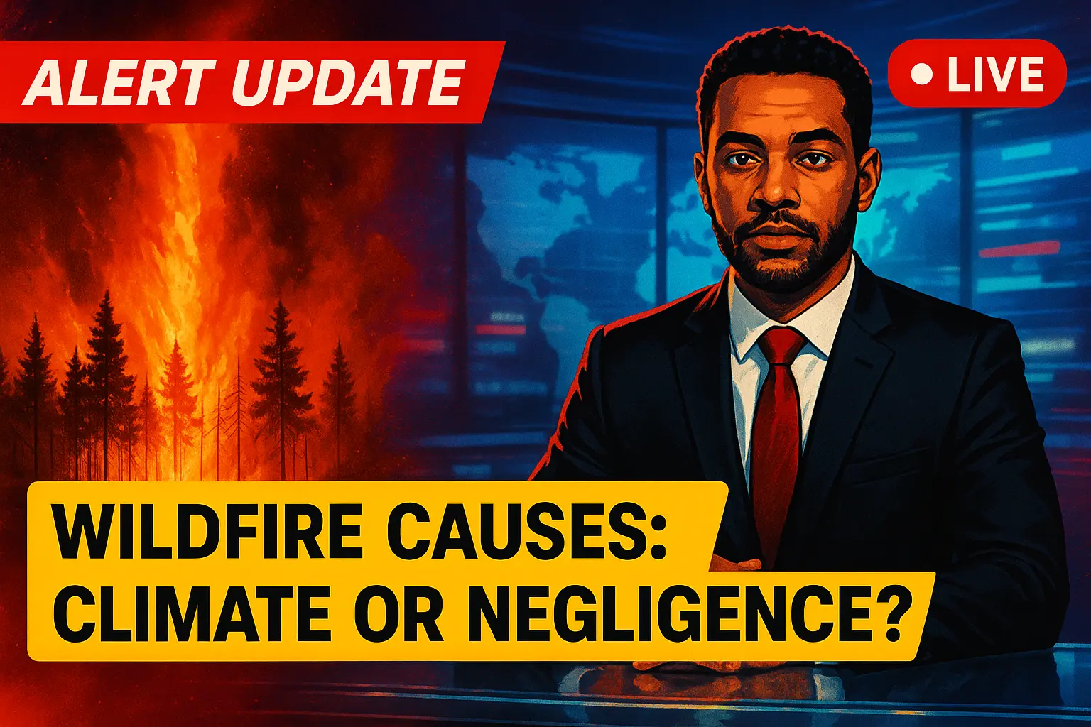 Bold News YouTube Thumbnail template with wildfire and anchor