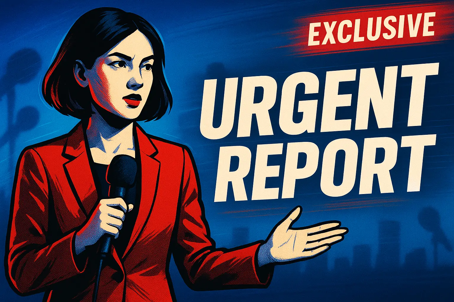 News YouTube Thumbnail template with female anchor holding microphone