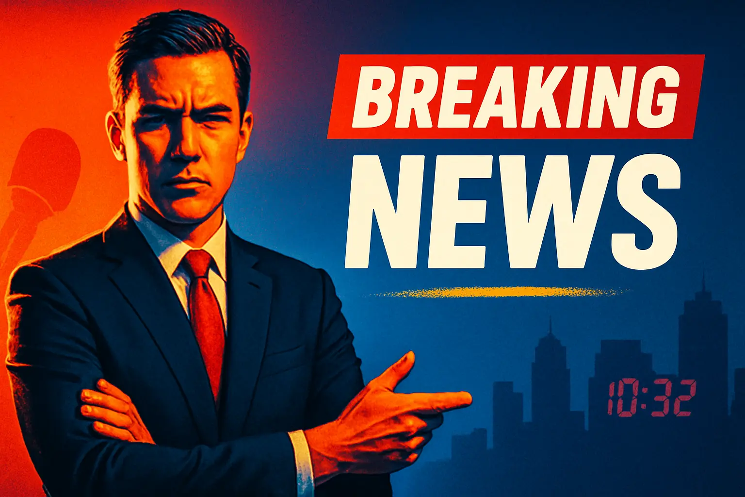 News YouTube Thumbnail template with news anchor and 'Breaking News' text