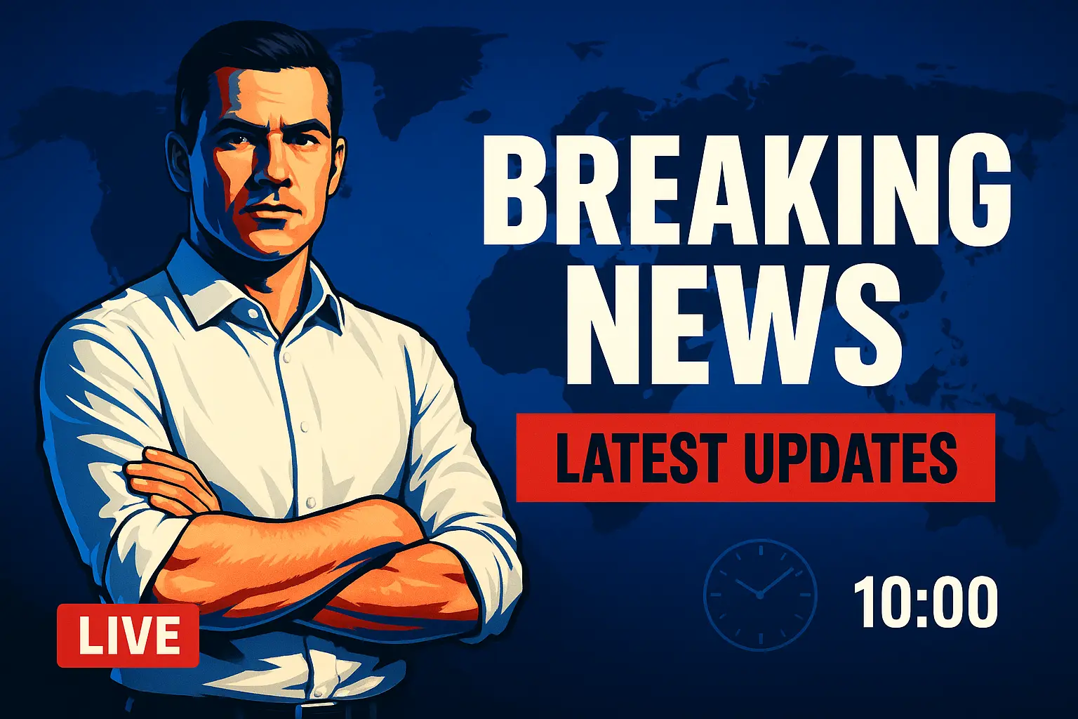 News YouTube Thumbnail template featuring male anchor with breaking news headline
