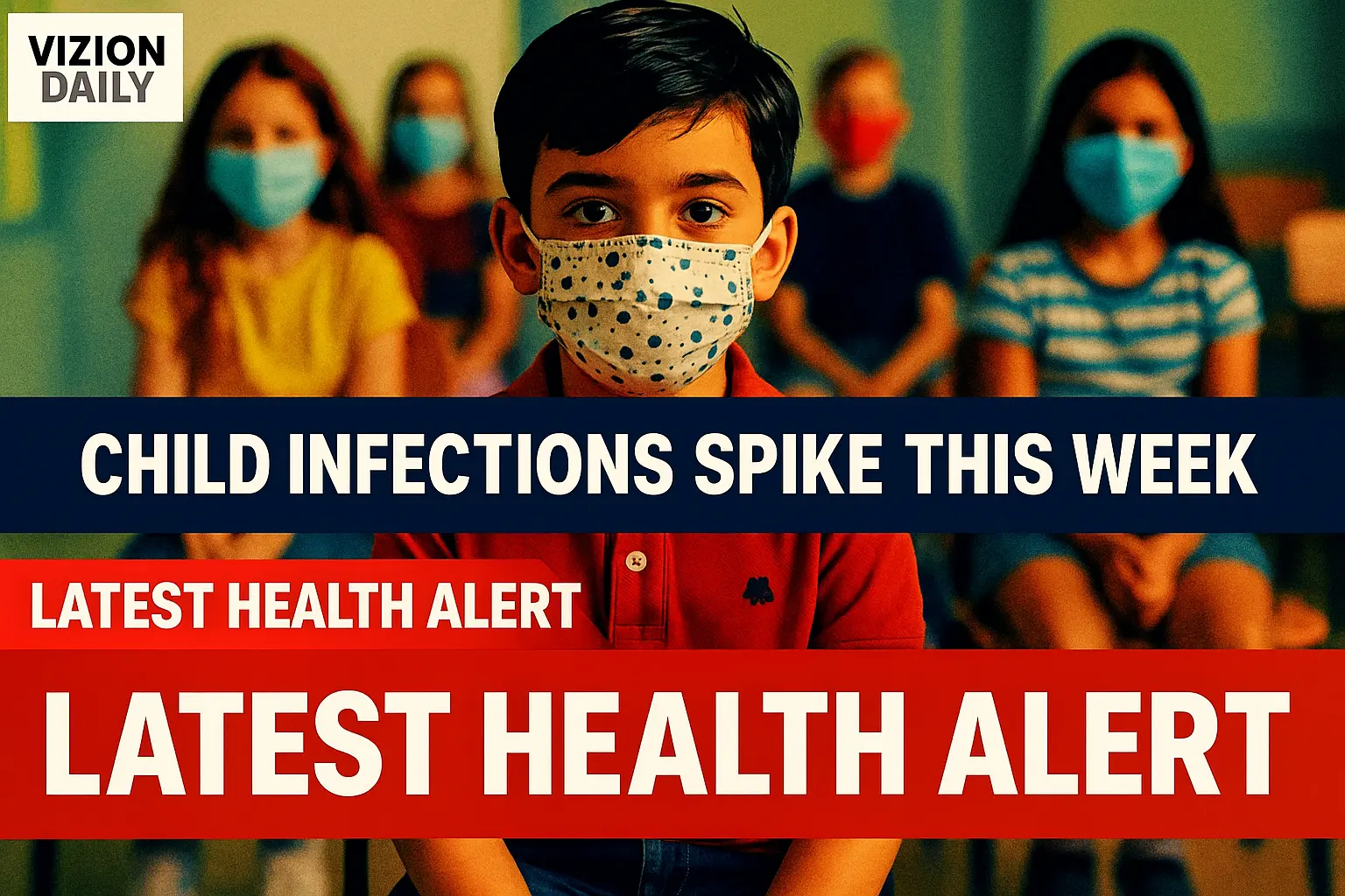 Masked boy in school setting for News YouTube Thumbnail template